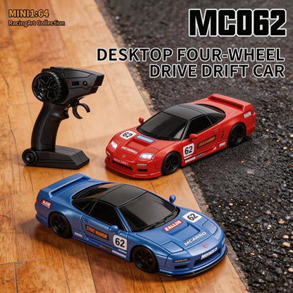1/64 Scale Mini RC Drift Car, 60 Mins Playtime 2.4GHz Remote Control Car with 2-Speed Modes & LED Lights, Micro 4WD RC Stunt Race Car, (Black) - color: Black