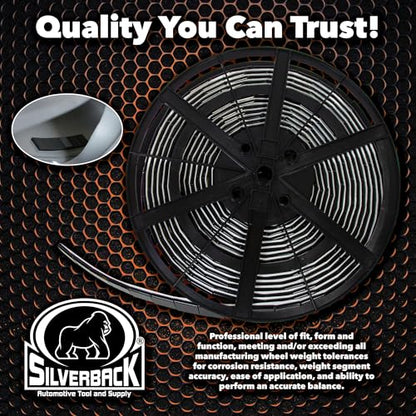 Silverback 1/2 oz Black Steel Tape Adhesive Wheel Weights with EZ Peel Tape. Designed for the Professional Tire Dealer. Cars, Trucks, SUV's. 10lb Roll Black .50 oz Tape Weight - color: 1 Roll 1/2 oz Black