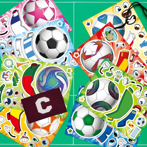 Soccer Stickers for Kids, Make a Face Stickers, Make Your Own Sticker | 24 Sheets, Goodie Bag Stuffers, Football Gifts, Soccer Party Favors, Classroom Teacher Reward Educational Toy Art Craft - style: 24 Sheet Soccer Stickers
