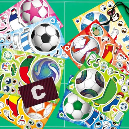 Soccer Stickers for Kids, Make a Face Stickers, Make Your Own Sticker | 24 Sheets, Goodie Bag Stuffers, Football Gifts, Soccer Party Favors, Classroom Teacher Reward Educational Toy Art Craft - style: 24 Sheet Soccer Stickers