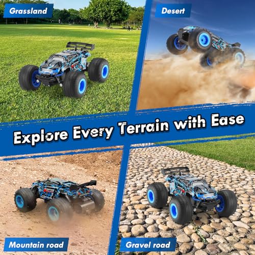 Remote Control Car, Rechargeable 1:18 Rc Cars, All-Terrain RC Truck | Remote Control Truck for Boys 4-7 8-12 with LED Light, 20KM/H, 2WD, 2.4GHz, Sturdy PVC Shell, Beginner-Blue - color: Blue