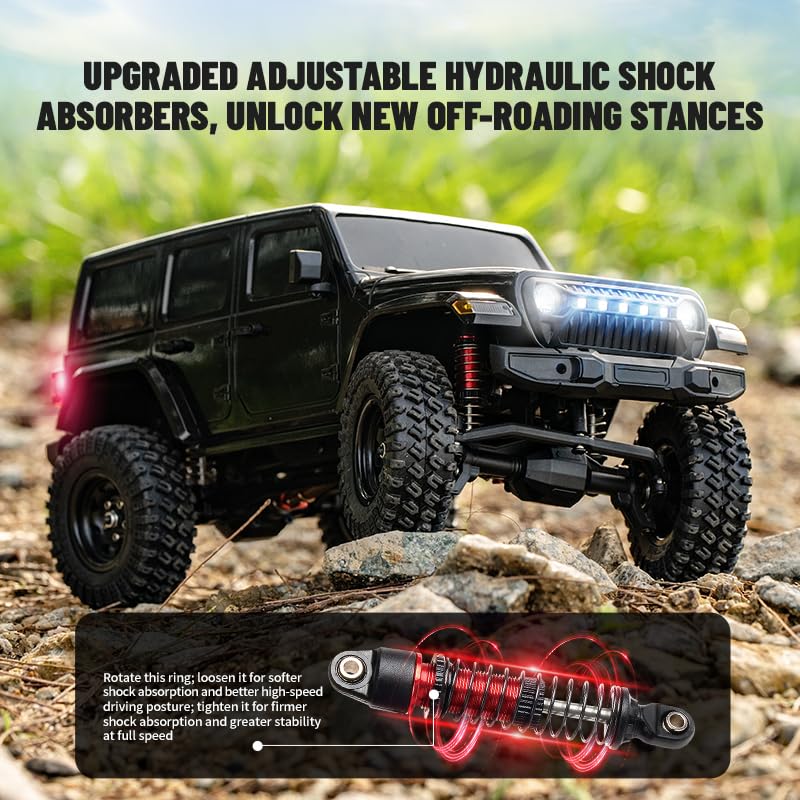 1:18 Scale RC Car Black Warrior PRO – Wrangler-Style Rock Crawler Off-Road Truck with High-Torque Motor, 20A Waterproof ESC, 2.4GHz Remote, 7.4V Battery for Adults & Hobbyists
