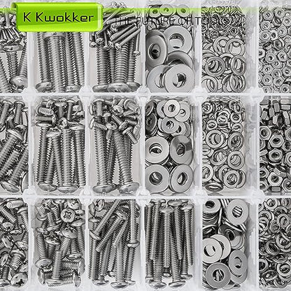 1059Pcs Nuts and Bolts Assortment Kit Phillips Pan Head #2-56#4-40#6-32#8-32#10-24#12-24 Machine Screws, K Kwokker 26 Sizes 304 Stainless Steel Screws Nut and Bolt Assortment with Screw Organizer - size: E. #2-56 - #12-24