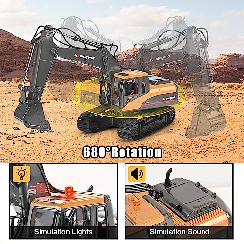 3 in 1 Remote Control Excavator Toy 1/14 Scale RC Excavator, 15 Channel Upgrade Full Functional Construction Vehicles with Tools Metal Breaker and Electric Gripper(Yellow/Black) - size: Medium