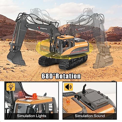 3 in 1 Remote Control Excavator Toy 1/14 Scale RC Excavator, 15 Channel Upgrade Full Functional Construction Vehicles with Tools Metal Breaker and Electric Gripper(Yellow/Black) - size: Medium