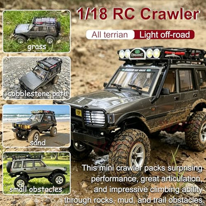 YUCT 1/18 RC Crawler 4WD Off-Road Truck, 2.4GHz All Terrain Rock Crawler | JXC LR1801 Portable Remote Control Car for Adults Outdoor Adventure (Matte Gray) - color: Matte Gray