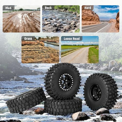 1/10 Scale RC Crawler 1.9 Aluminum Beadlock Wheels and Tires 4.72" 120mm Height Soft Great Grip for Traxxas TRX4 Axial SCX10 II III Redcat Gen 8 Rocks Mud (Style B) - color: Style B
