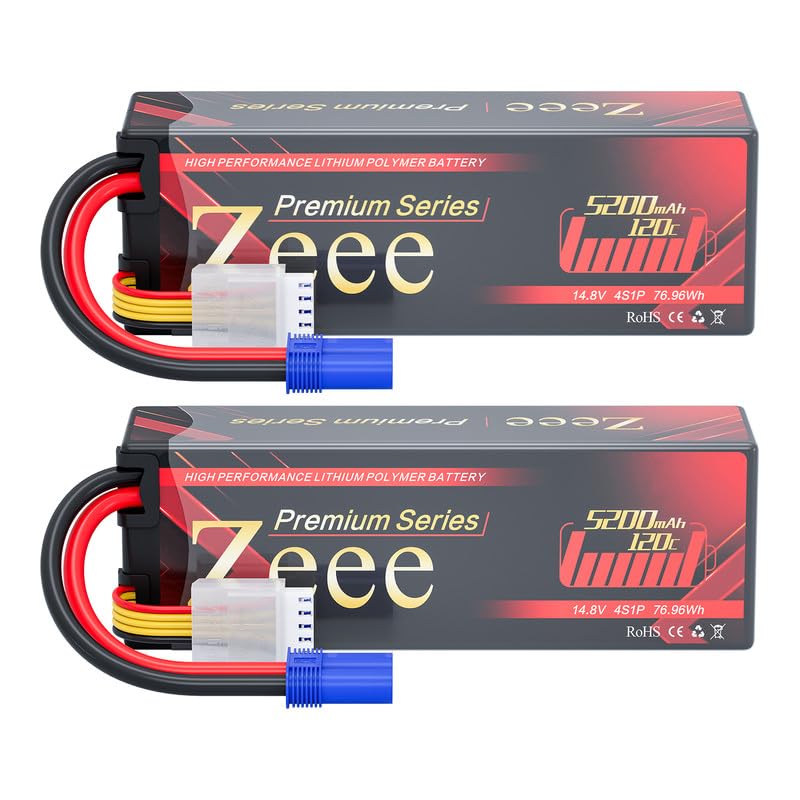 Zeee Premium Series 4S Lipo Battery 5200mAh LCG Hard Case Batttery Height 37mm 14.8V 120C with EC5 Connector for RC Car Truck Tank RC Buggy Truggy Racing Models (2 Pack)