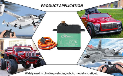 15kg High Torque Digital RC Servo 360 Degree Continuous Rotation Metal Gear Steering Servo Motor with 25T Servo Horn for 1/6 1/8 1/10 1/12 RC Models Car Robot Baja Crawlers DIY 4PCS