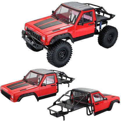 1/10 RC Hard Shell Cab & Back-Half Cage Body Shell Kit for 1/10 RC Crawler TRX4 SCX10 90046 AT4 GEN 8 Scout II,313mm Wheelbase Cherokee Upgrade and Modify (red) - color: Red