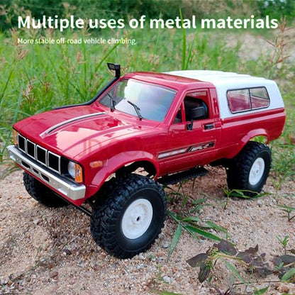 RC Truck 1/16 RC Rock Crawler, WPL C24 4x4 RC Pickup Truck, 2.4GHz Remote Control Car, All Terrain Off Road RC Climbing Car with Headlights and 2 Batteries for Adults (Red) - color: Red