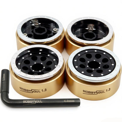 43g/rim 1.3 Beadlock Wheels Brass Weight 4-Pack For TRX4M SCX24 | adjustable offset silver & black wheel with 7mm hex hub, For 1/18 TRX4M & 1/24 micro RC crawlers Trucks Upgrades - color: Silver & Black