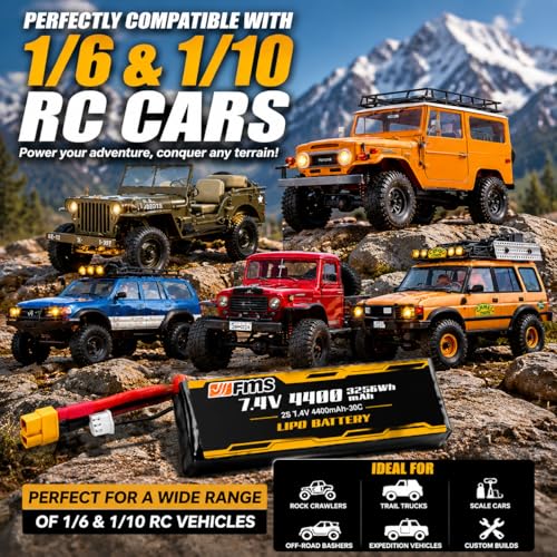BEEZRC FMS RC Car Parts LIPO Battery 2S LIPO Battery 7.4V 4400mAh 30C for 1/6 1941 MB Scaler Willys,1/6Jimmy,1/10 Atlas,1/10 FJ40 RS,FJ40, Mashigan,Canyon; FCX10 LC80, FCX10 K5, - color: C1542-4400mah