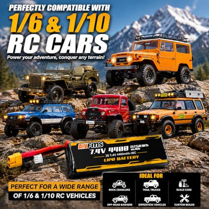 BEEZRC FMS RC Car Parts LIPO Battery 2S LIPO Battery 7.4V 4400mAh 30C for 1/6 1941 MB Scaler Willys,1/6Jimmy,1/10 Atlas,1/10 FJ40 RS,FJ40, Mashigan,Canyon; FCX10 LC80, FCX10 K5, - color: C1542-4400mah