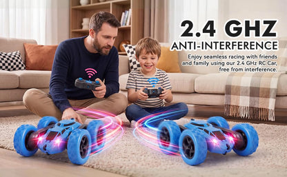 Remote Control Stunt Car 4WD, Double-Sided 360°; Flip RC Car, LED Light Bar, USB-C Rechargeable Battery, 2.4GHz Outdoor Toy