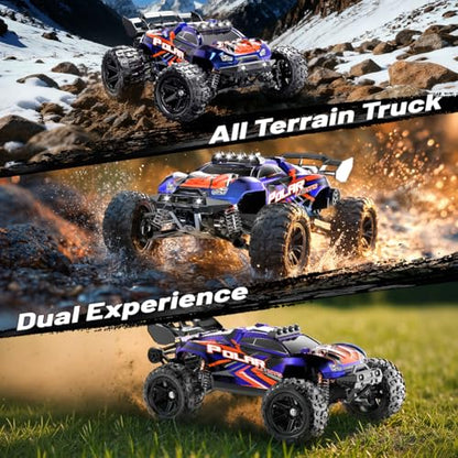 RC Cars 1:14 All Terrain Off-Road RC Truck, 4WD Fast Remote Control Car 40+ KPH, 4X4 Waterproof RC Vehicle with 2 Rechargeable 1300 mAh Batteries and 2 Sets of Tires