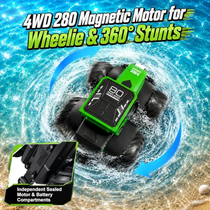 1:14 Amphibious Farm RC Tractor, All-Terrain Off-Road Stunt Trucks Toy Car | Waterproof Amphibious Farm Vehicle 2.4GHz Remote Control Tractor 4WD Stunt Water Car Birthday Gift for Boys & Girls Ages 6-14