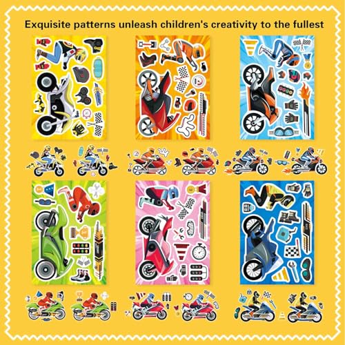 24 Sheets Motorcycle Stickers, Make a Motocross Face Sticker | Make Your Own Dirt Motobike Stickers for Kids Party Favor Birthday Party Supplies Crafts - style: Motorcycle