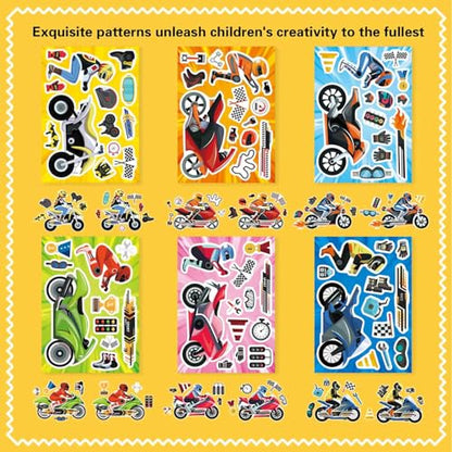 24 Sheets Motorcycle Stickers, Make a Motocross Face Sticker | Make Your Own Dirt Motobike Stickers for Kids Party Favor Birthday Party Supplies Crafts - style: Motorcycle