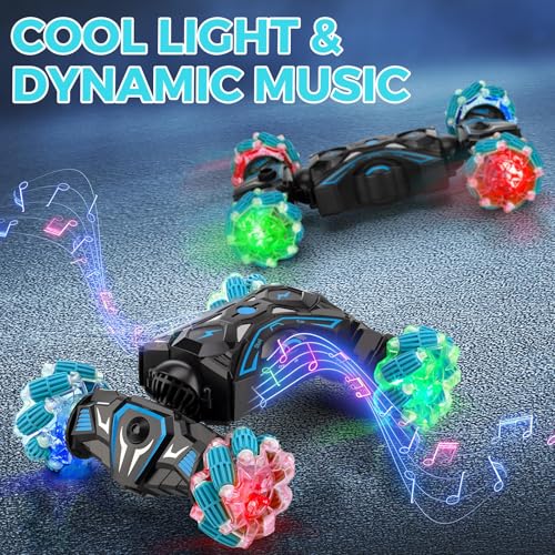 Gesture Sensing RC Stunt Car, Remote Control Car Toys for Boys 6-8-12, 360° Rotating 4WD Twist Cars with Light Music & Spray, Birthday Xmas Gifts for Kids Age 6 7 8 9 10 11 12, 2.4Ghz Hand Controlled