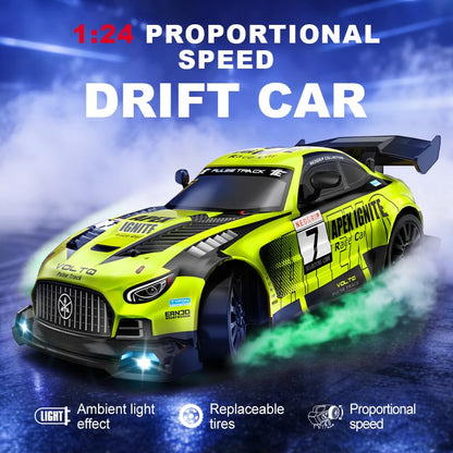 Remote Control Car, 2.4GHz RC Drift Cars 4WD High Speed Racing Sport Vehicle with 2 Rechargeable Batteries, LED Headlights, 1:24 Scale Racing Hobby Toys Cars for Boys Girls Kids Age 8-12 Birthday Gift - color: Green