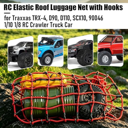 1/10 RC Elastic Cargo Net with Hooks, 240×140mm Roof Luggage Net for SCX10 | Compatible with 1/10 1/8 Traxxas TRX-4, D90, D110, SCX10, 90046 1/10 1/8 Crawler Truck Buggy Rack Accessories (Red) - color: Red