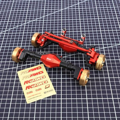 RCAWD UTB18 Capra Brass Weighted Portal Axles Set with Gear Assembly & Wheel Hex & Servo Mount for 1/18 Front Rear Upgrades Parts Trail Buggy Crawlers Red - color: Red