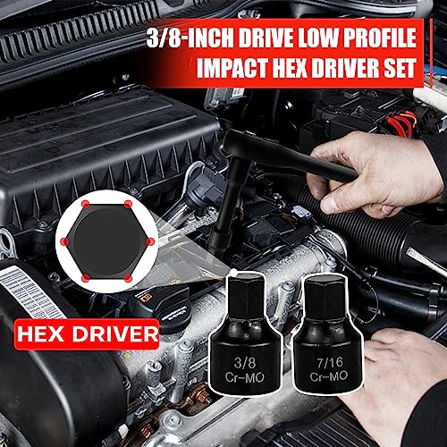 C&T 16 Piece 3/8-Inch Drive Low Profile Impact Hex Driver Set,SAE/Metric,1/4 Inch - 3/4 Inch, 6mm - 19mm, Cr-Mo Steel, Hex Bit Socket Set, Heavy Duty Storage Case