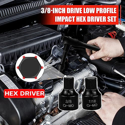 C&T 16 Piece 3/8-Inch Drive Low Profile Impact Hex Driver Set,SAE/Metric,1/4 Inch - 3/4 Inch, 6mm - 19mm, Cr-Mo Steel, Hex Bit Socket Set, Heavy Duty Storage Case