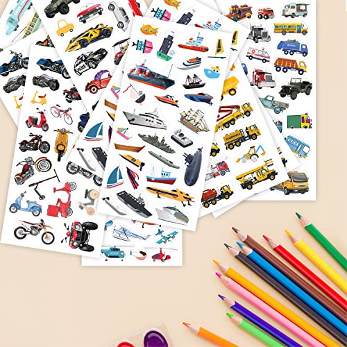 easykart labels 300 Cars and Trucks Stickers Party Supplies Pack, Boy Stickers, Vehicle Stickers with Fire Trucks, Construction, Buses, Airplane, and More