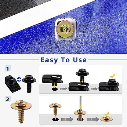 Glarks 64Pcs U-Clips and Body Bolts Screws Assortment Kit 8 Sizes Auto Car Clips Fasteners with Screws Auto Car U Nuts with Self Tapping Screw Body Bolts Screw for Bumper Fender Trim Panels