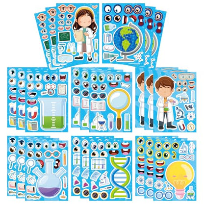 Science Stickers, Make-a-face Sticker, Make Your Own Science Stickers | 24 Sheets, Laboratory Sticker Decals, Chemistry, Biology, Physics, Classroom Decor for School Teacher - style: Laboratory Sticker