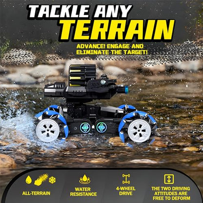RC Tank that Shoots, Gesture Sensing RC Tank for Boys 8-12 | Hand Gesture & Remote Drift Remote Control Trucks, 2.4GHz Battle Soft Bullets, Spray, Music, LED Lights, Kids Gift - color: Blue & Soft Bullets