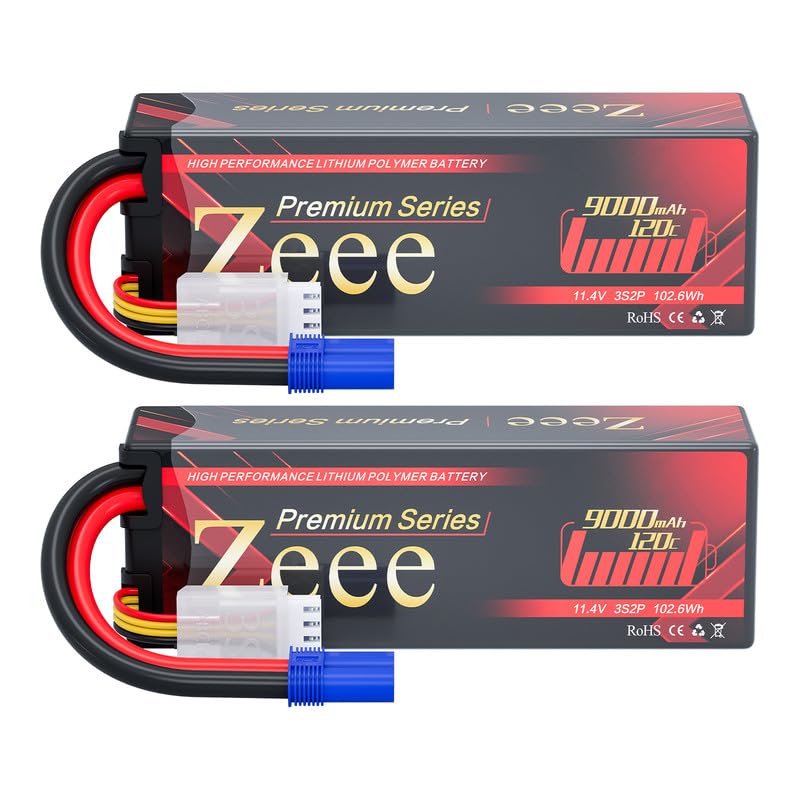 Zeee Premium Series 3S Lipo Battery 9000mAh 11.4V High Voltage Hard Case Battery 120C EC5 Connector HV-Lipo for RC Vehicles RC Car Truck Tank Racing Hobby Models (2 Pack)