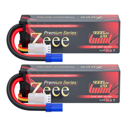 Zeee Premium Series 3S Lipo Battery 9000mAh 11.4V High Voltage Hard Case Battery 120C EC5 Connector HV-Lipo for RC Vehicles RC Car Truck Tank Racing Hobby Models (2 Pack)