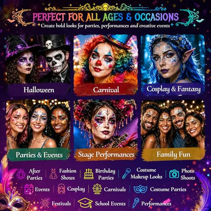BOBISUKA 18 Color Water-Activated Cream Face Paint Palette, Washable Face & Body Painting Kit with Extra Black & White Pans and Brushes for Halloween, Cosplay, Carnival, SFX & Costume Makeup