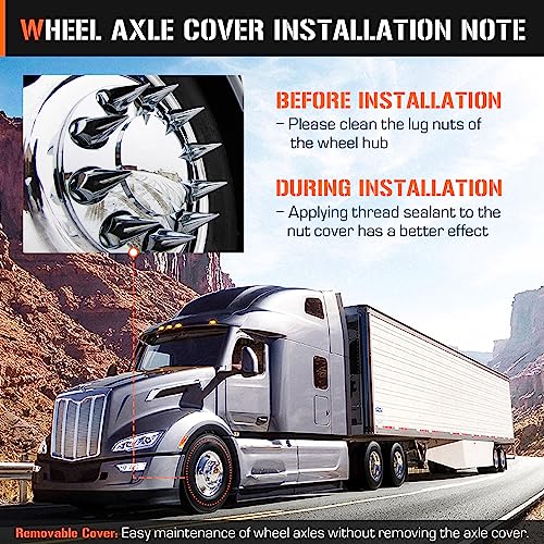 Aeagle Axle Cover Combo Kits for Semi Truck Hubs w/Screw-On 33mm Lug Nut, Spike ABS Plastic Chrome Plated, 2 Front & 4 Rear, 10 Hole Removable Caps, 6Pcs - color: Front & Rear Spiked