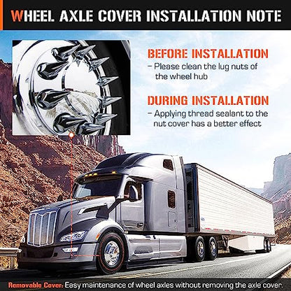 Aeagle Axle Cover Combo Kits for Semi Truck Hubs w/Screw-On 33mm Lug Nut, Spike ABS Plastic Chrome Plated, 2 Front & 4 Rear, 10 Hole Removable Caps, 6Pcs - color: Front & Rear Spiked