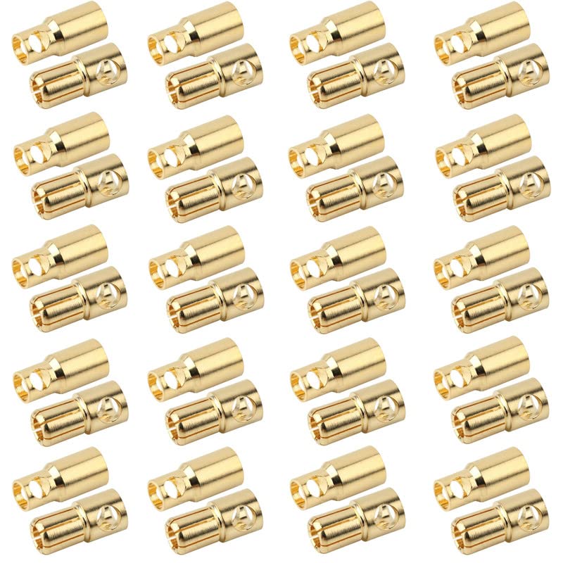 20 Pairs Gold-Plated 6MM 6.0MM Banana Plug Bullet Male and Female Connector Adapter for RC Lipo Battery ESC Motors (6.0MM) - size: 20Pairs 6.0MM
