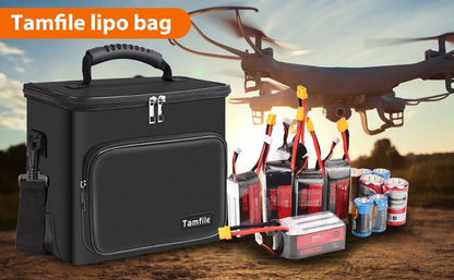 Tamfile Fireproof Lipo Battery Bag, 4200°F Explosionproof Lipo Safe, Black | Heat Resistant, Large Capacity, Lithium Batteries Storage, RC Drone LiPo Battery Storage, Transport and Charging Protection - color: Black