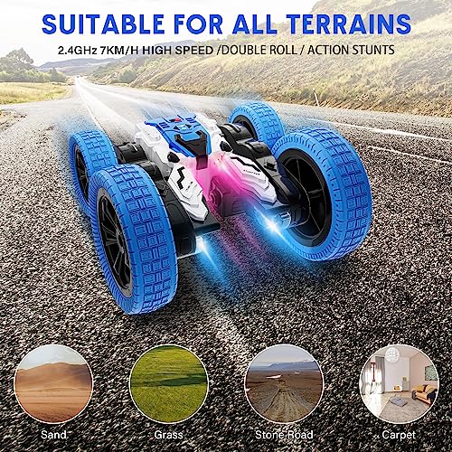 Double Sided RC Car, 4WD Off-Road Stunt Car with 360 Flips, 2.4Ghz Indoor Outdoor All Terrain Rechargeable Electric Toy Car Gift for Boys & Girls Aged 3-12