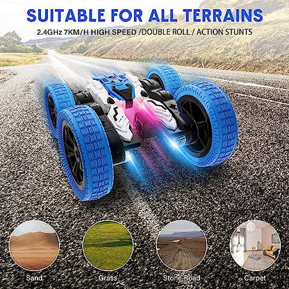 Double Sided RC Car, 4WD Off-Road Stunt Car with 360 Flips, 2.4Ghz Indoor Outdoor All Terrain Rechargeable Electric Toy Car Gift for Boys & Girls Aged 3-12