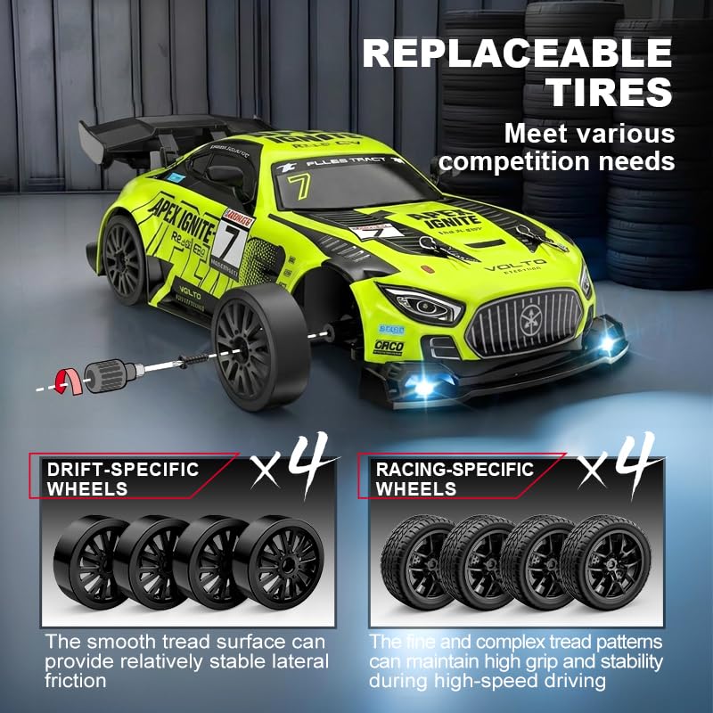Remote Control Car, 2.4GHz RC Drift Cars 4WD High Speed Racing Sport Vehicle with 2 Rechargeable Batteries, LED Headlights, 1:24 Scale Racing Hobby Toys Cars for Boys Girls Kids Age 8-12 Birthday Gift - color: Green