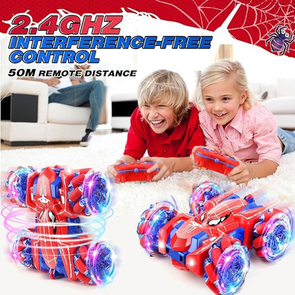 Spider Remote Control Car, Double Sided 360°Rotating USB Direct Charging RC with Cool Lights, 2.4Ghz Drift RC Stunt Vehicle, 360°Rotating 4WD Off-Road Race Car Toys for 4-12 Boy Girl Gifts (Blue) - color: Blue