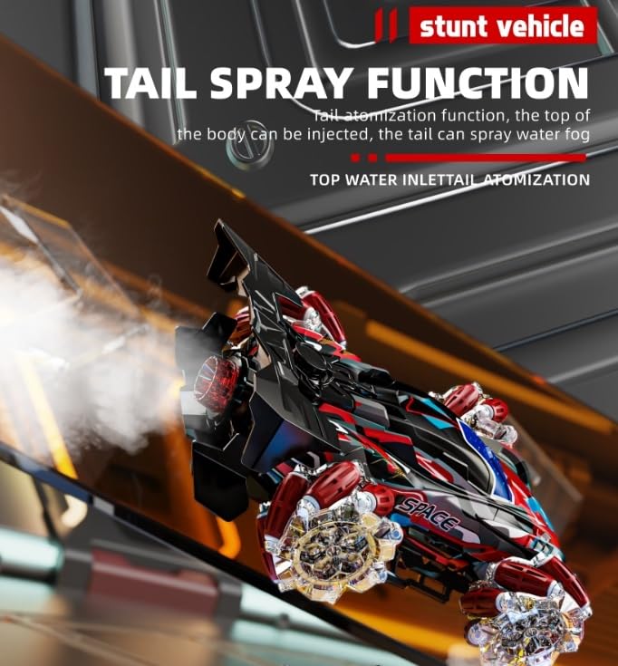 Gesture Sensing Stunt RC Car with Lights & Music, Hand Gesture Remote Control Toy with 360° Spins Mist Spray (Red) - color: Red
