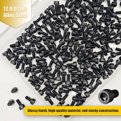 M4 x 8mm Screws 200pcs, Hex Socket Head Cap Screws Bolts,M4 x 8 Bolts 12.9 Grade Alloy Steel, Black Zinc Plated, Allen Socket Drive, Fully Threads, Machine Screws - size: M4*8mm 200pcs