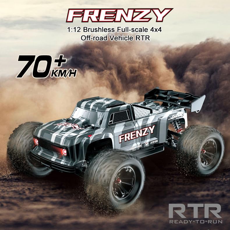 1:12 4WD RC Monster Truck Brushless Motor, 70+km/h High Speed, Double 3S Li-Po Battery with Balance Charger, Waterproof All-Terrain Hobby Grade Remote Control Car for Adults - style: Stealth Black