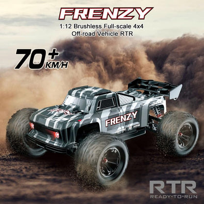 1:12 4WD RC Monster Truck Brushless Motor, 70+km/h High Speed, Double 3S Li-Po Battery with Balance Charger, Waterproof All-Terrain Hobby Grade Remote Control Car for Adults - style: Stealth Black