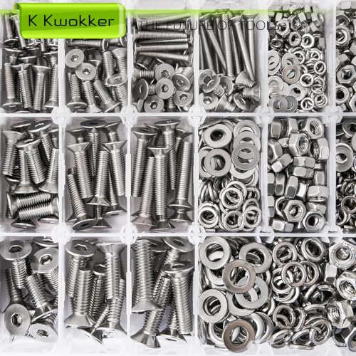 M3 M4 M5 M6 Nuts and Bolts Assortment Kit, Hex Socket Flat Head 24 Sizes 6mm to 25mm Metric Bolt Assortment, 304 Stainless Steel Machine Screws, Bolts and Nuts Kit w/Washers, Silver 1485Pcs - size: G. M3 M4 M5 M6