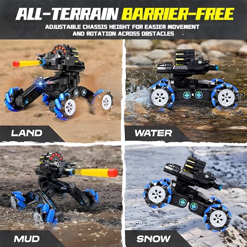 RC Tank that Shoots, Gesture Sensing RC Tank for Boys 8-12 | Hand Gesture & Remote Drift Remote Control Trucks, 2.4GHz Battle Soft Bullets, Spray, Music, LED Lights, Kids Gift - color: Blue & Soft Bullets
